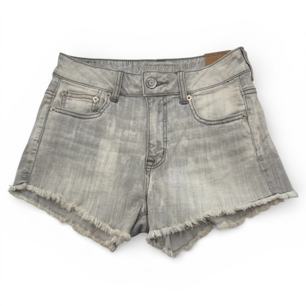 American Eagle Hi-Rise Festival Light Gray‎ Wash Denim Shorts Womens Size 4